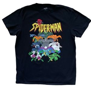 MARVEL SPIDER-MAN Mens Black T-Shirt w/Graphics Short Sleeve Size Large Like New